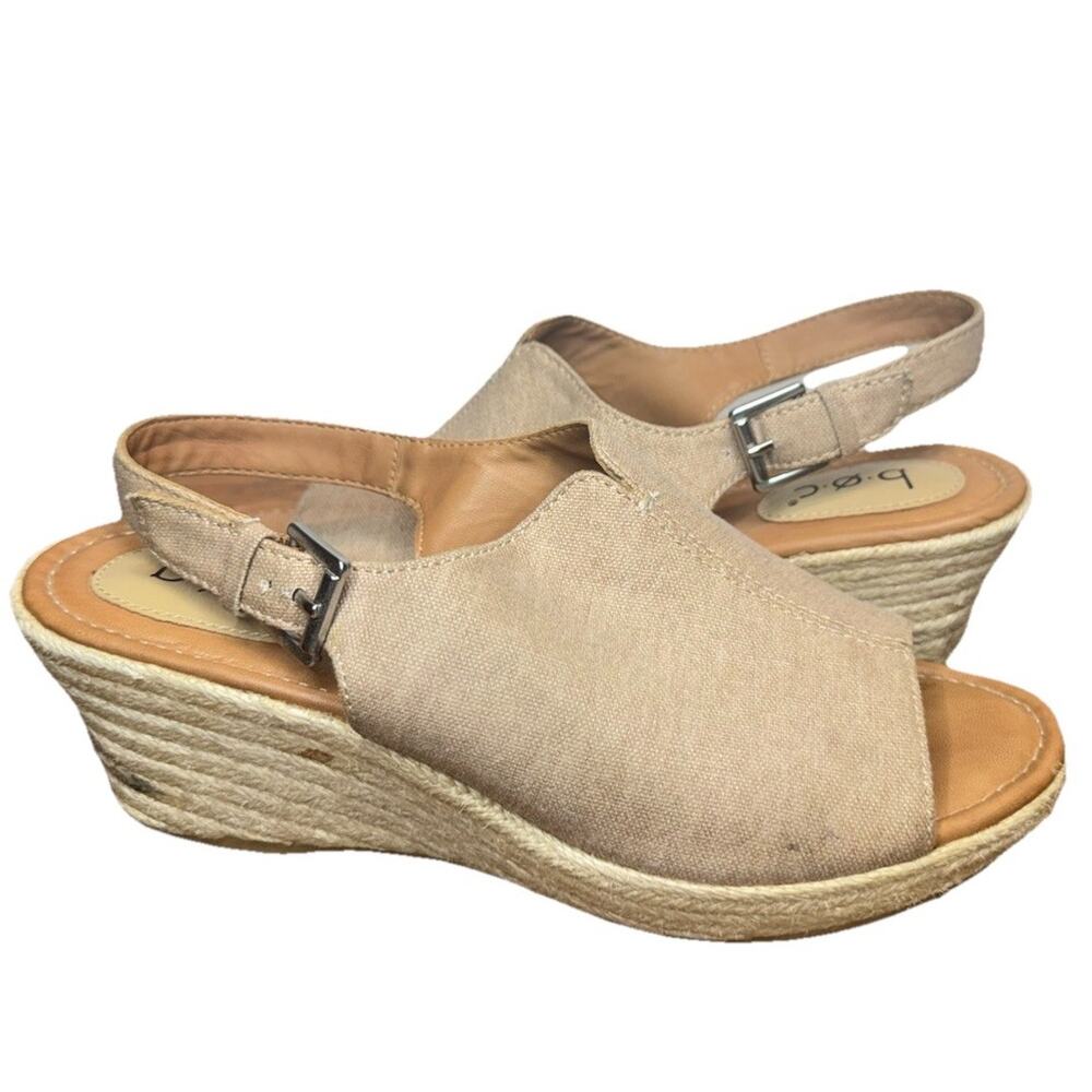 B.O.C Espadrille Wedge Sandals Womens Sz 8Fabric Natural Beige Ankle Strap